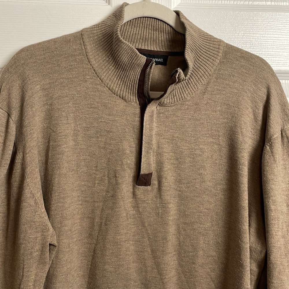 Tricots st Raphael Sweater XXL quarter zip 1/4 Mock Collar Tan Brown V Neck